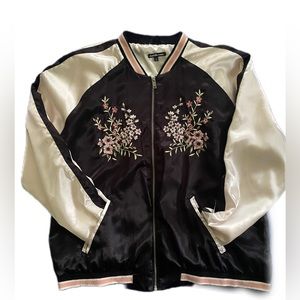 Beautiful Japanese floral embroidered theme satin bomber jacket Charlotte Russe+